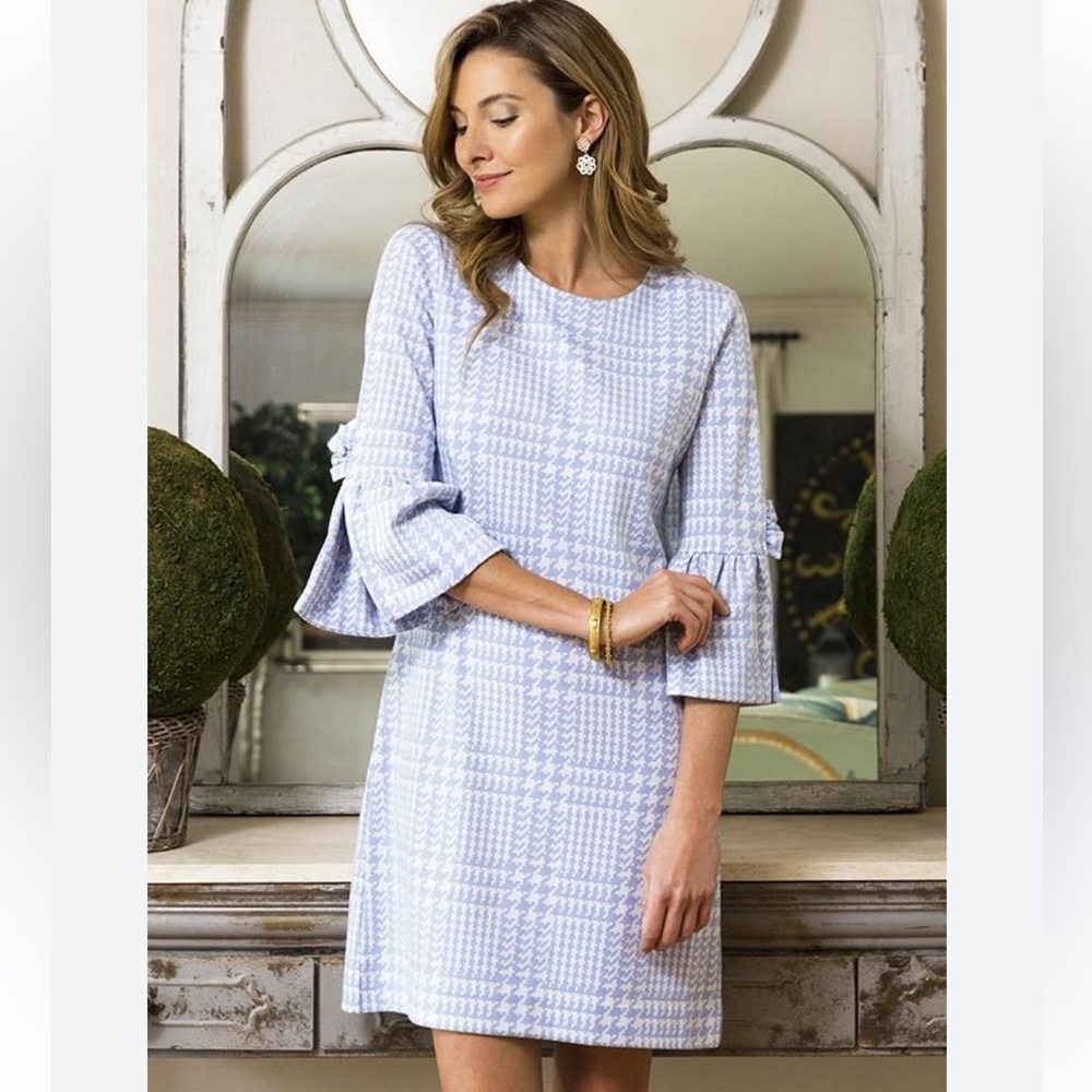 Tyler Boe Light Blue Houndstooth Long Sleeve Dress- worn once. 185 retail
